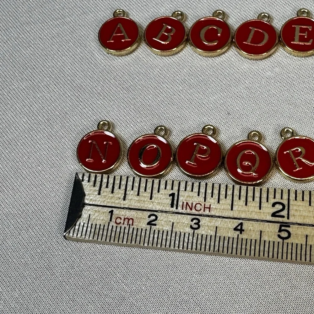 26pcs Letter Charm Bulk Initial Charm Round‎ Alphabet Charm Pendant, Red
